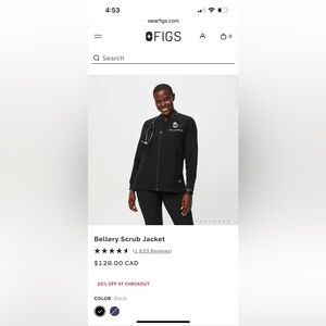 FIGS Bellery Scrub Jacket in Black size XS